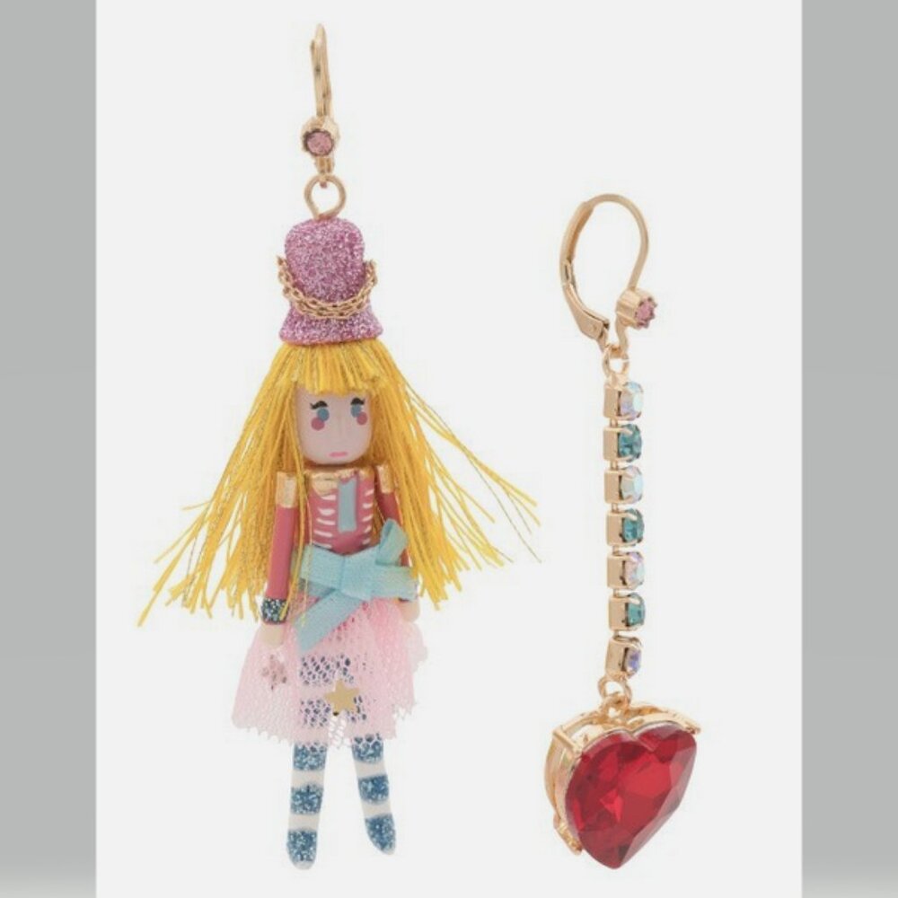 Betsey Johnson Nutcracker and Heart Mismatched Earrings NWT